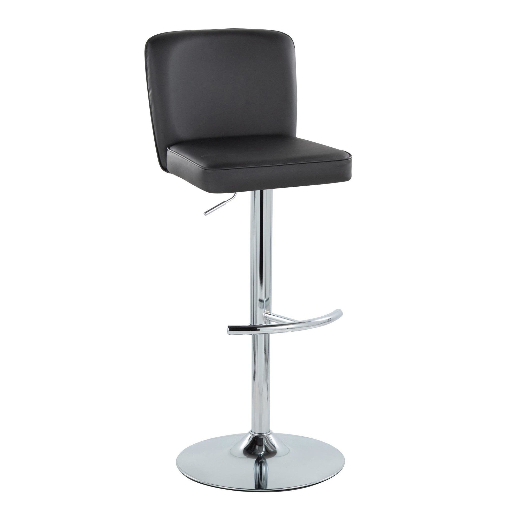 Henry Adjustable Barstool - Set of 2 - Chrome Metal, Black PU