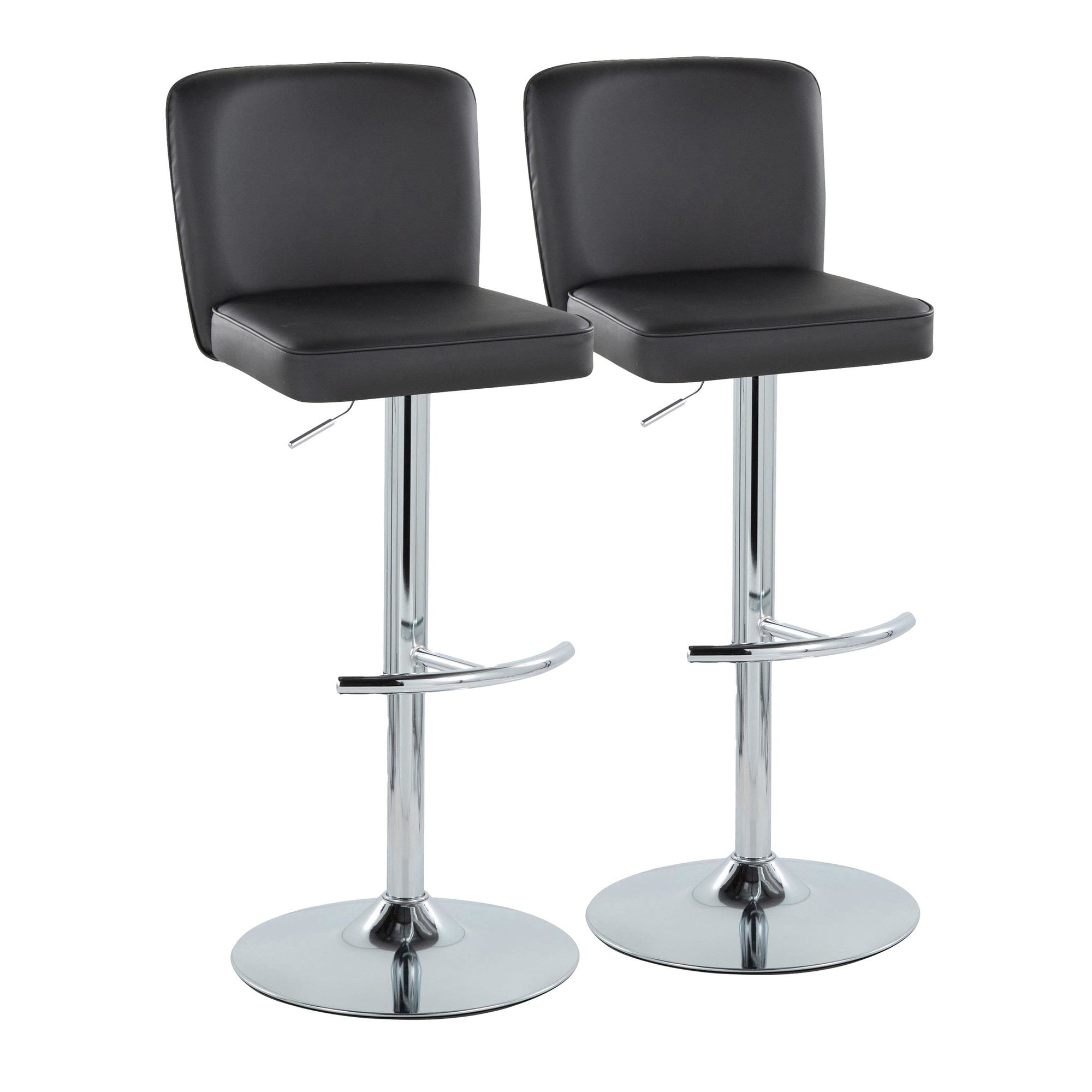 Henry Adjustable Barstool - Set of 2 - Chrome Metal, Black PU
