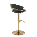 Jie Adjustable Barstool - Set of 2 - Gold Metal, Black PU