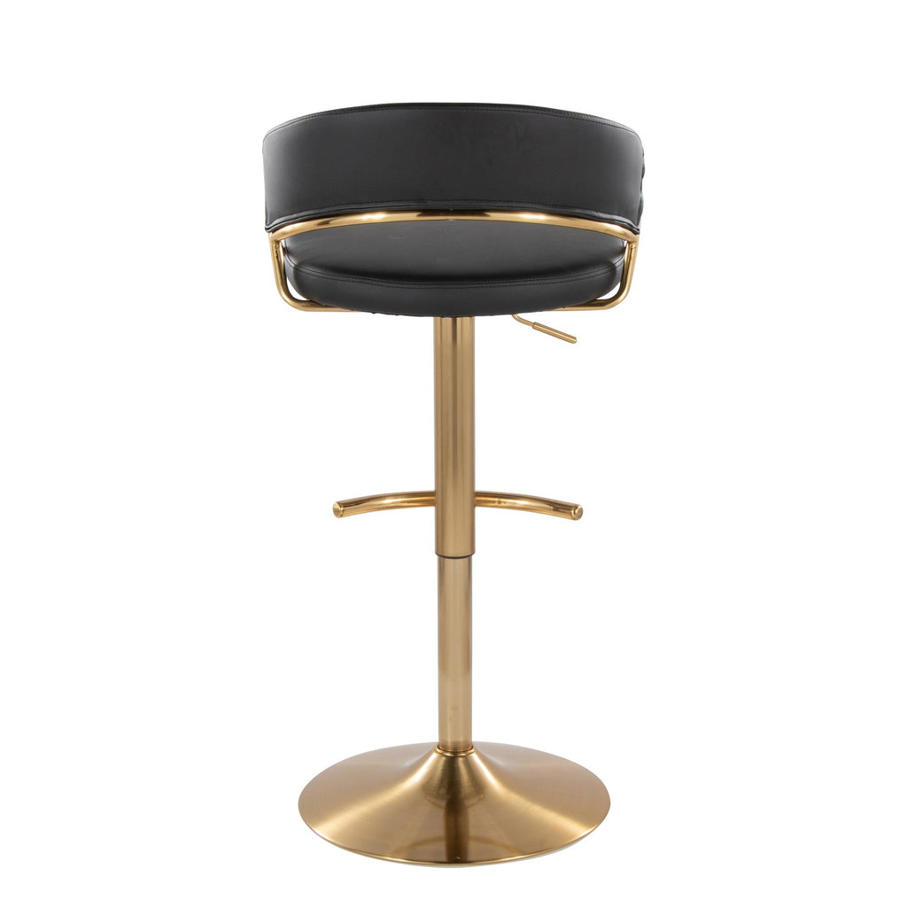 Jie Adjustable Barstool - Set of 2 - Gold Metal, Black PU