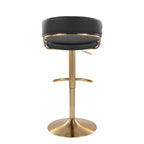 Jie Adjustable Barstool - Set of 2 - Gold Metal, Black PU