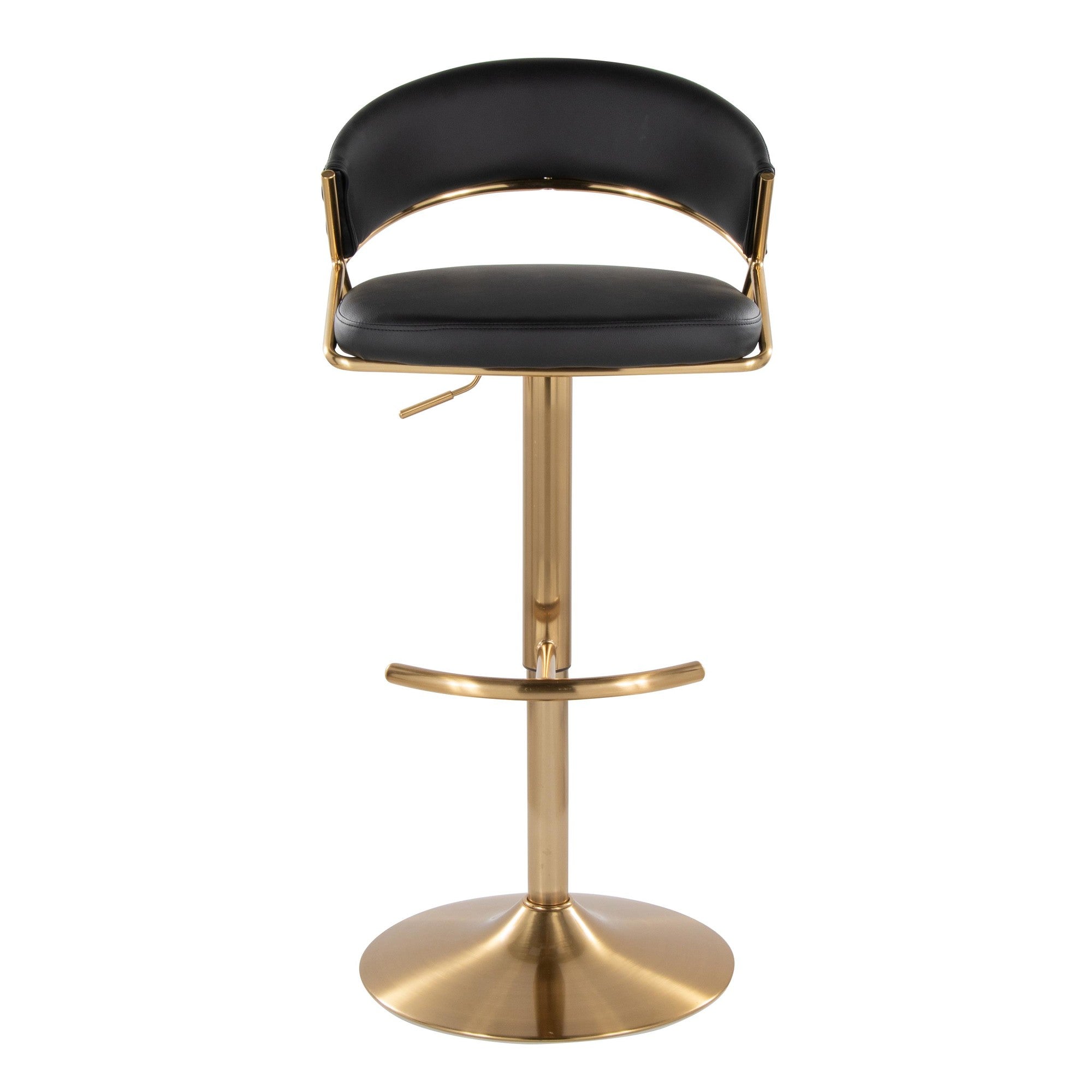 Jie Adjustable Barstool - Set of 2 - Gold Metal, Black PU