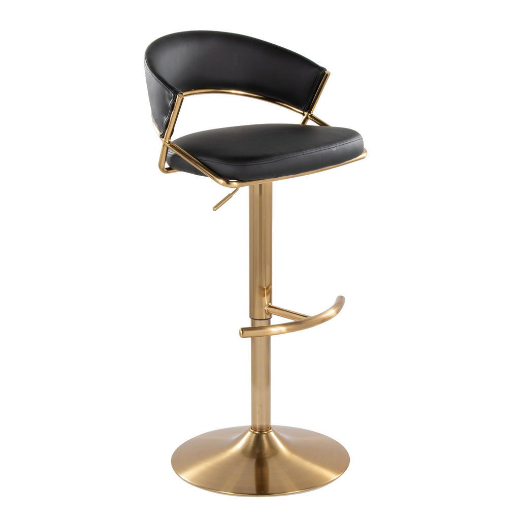 Jie Adjustable Barstool - Set of 2 - Gold Metal, Black PU