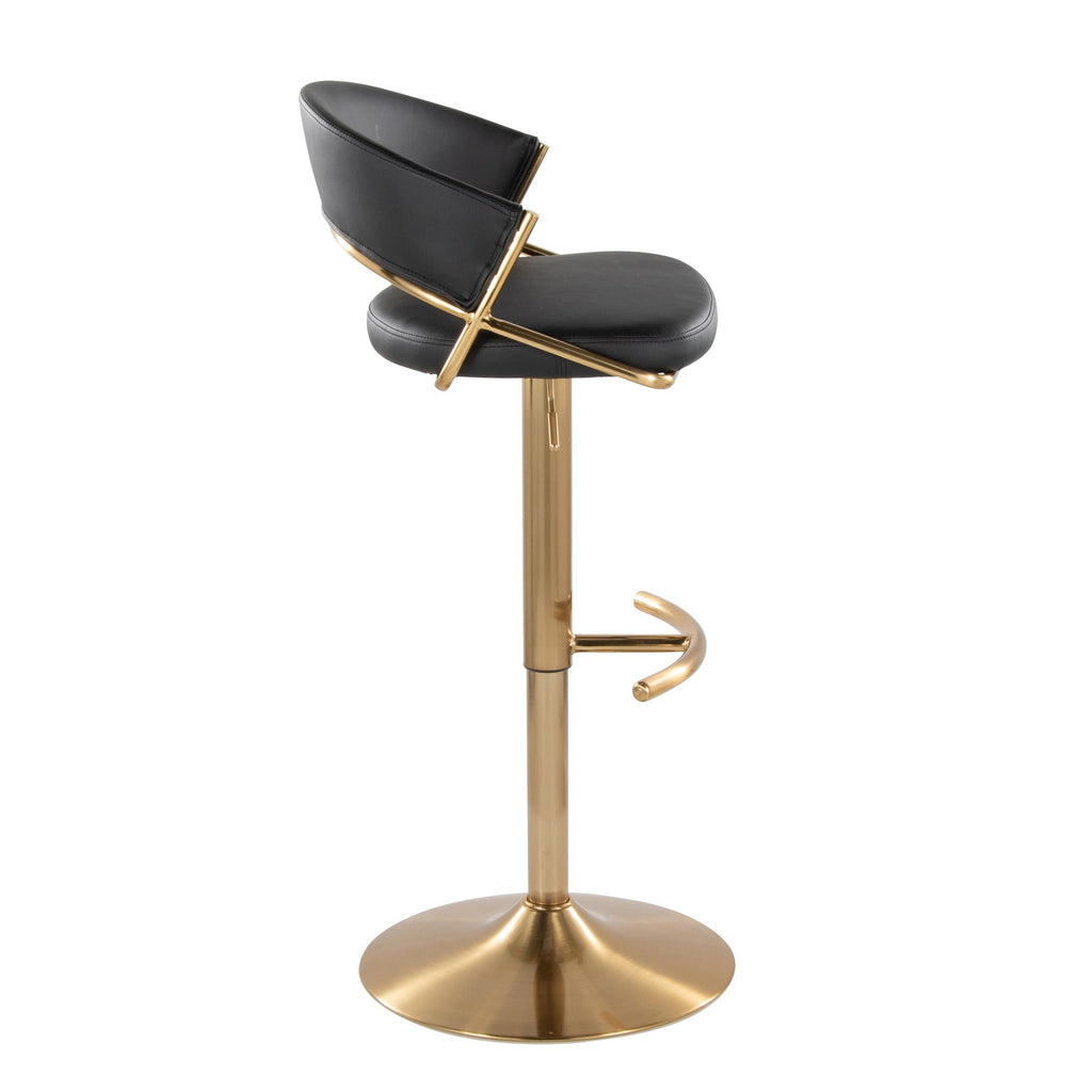 Jie Adjustable Barstool - Set of 2 - Gold Metal, Black PU