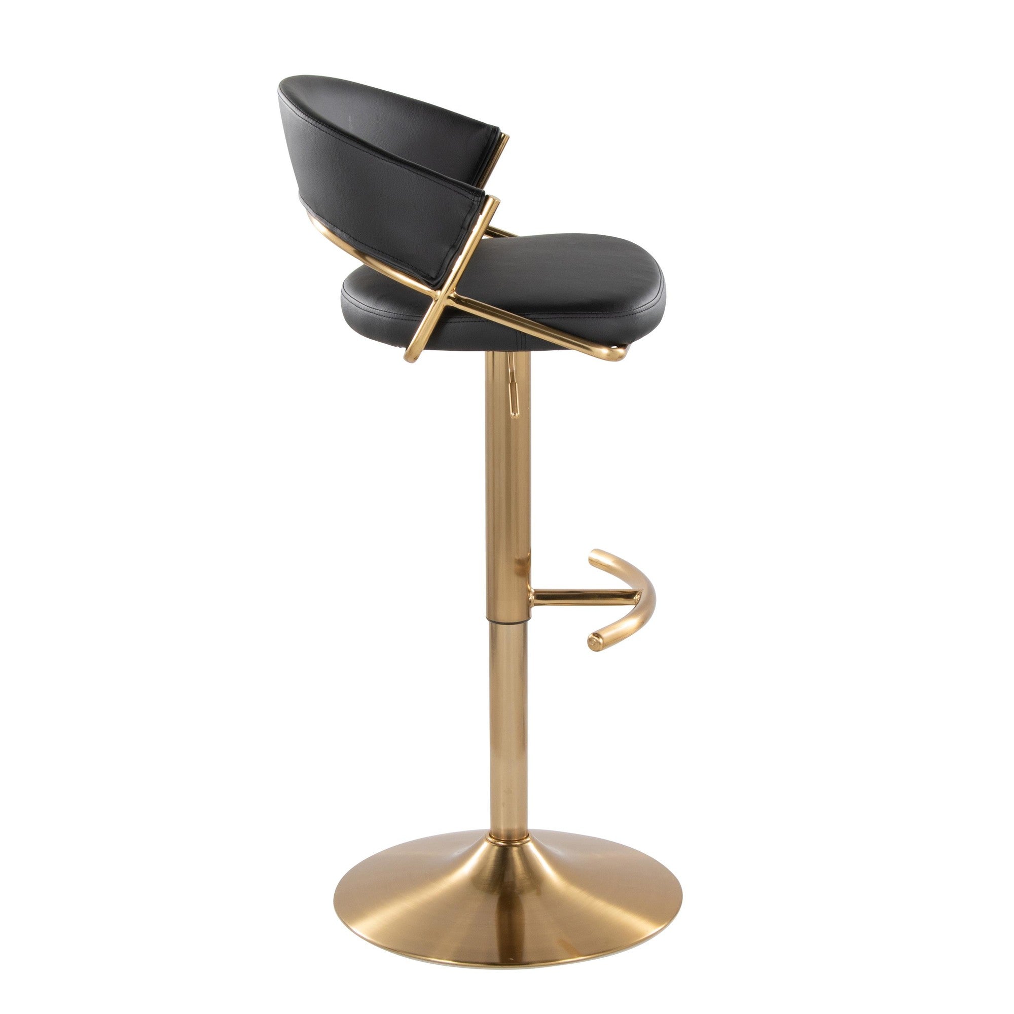 Jie Adjustable Barstool - Set of 2 - Gold Metal, Black PU