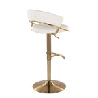 Jie Adjustable Barstool - Set of 2 - Gold Metal, White PU