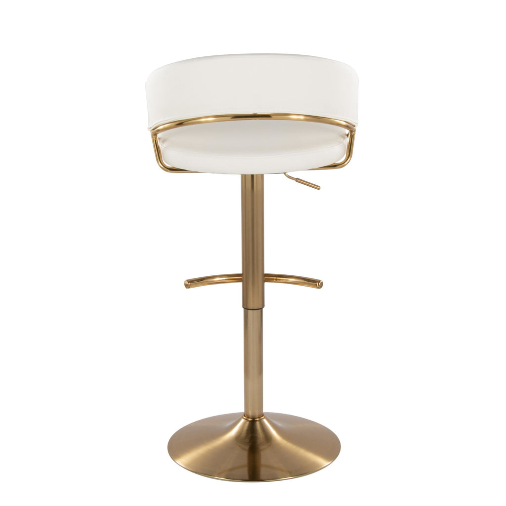 Jie Adjustable Barstool - Set of 2 - Gold Metal, White PU