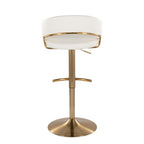 Jie Adjustable Barstool - Set of 2 - Gold Metal, White PU