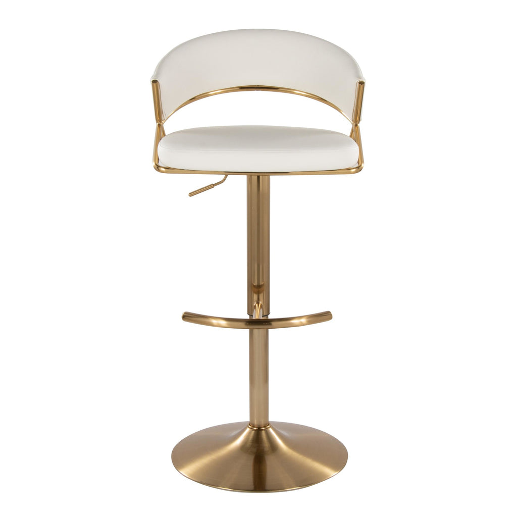 Jie Adjustable Barstool - Set of 2 - Gold Metal, White PU