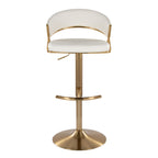 Jie Adjustable Barstool - Set of 2 - Gold Metal, White PU