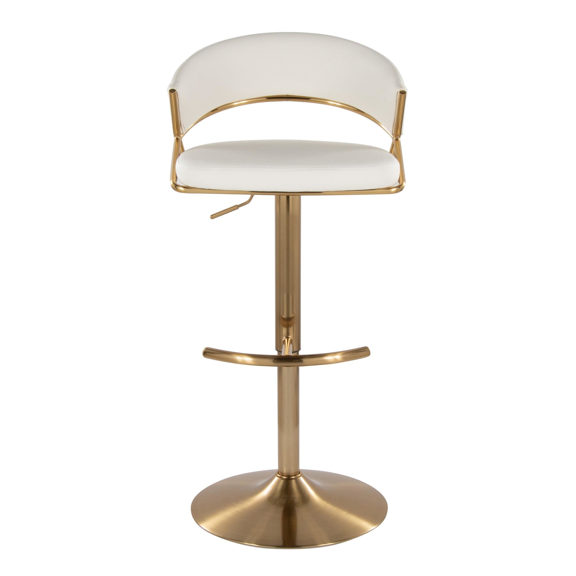 Jie Adjustable Barstool - Set of 2 - Gold Metal, White PU