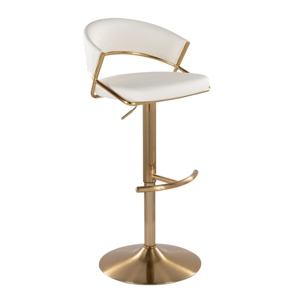 Jie Adjustable Barstool - Set of 2 - Gold Metal, White PU