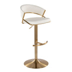 Jie Adjustable Barstool - Set of 2 - Gold Metal, White PU
