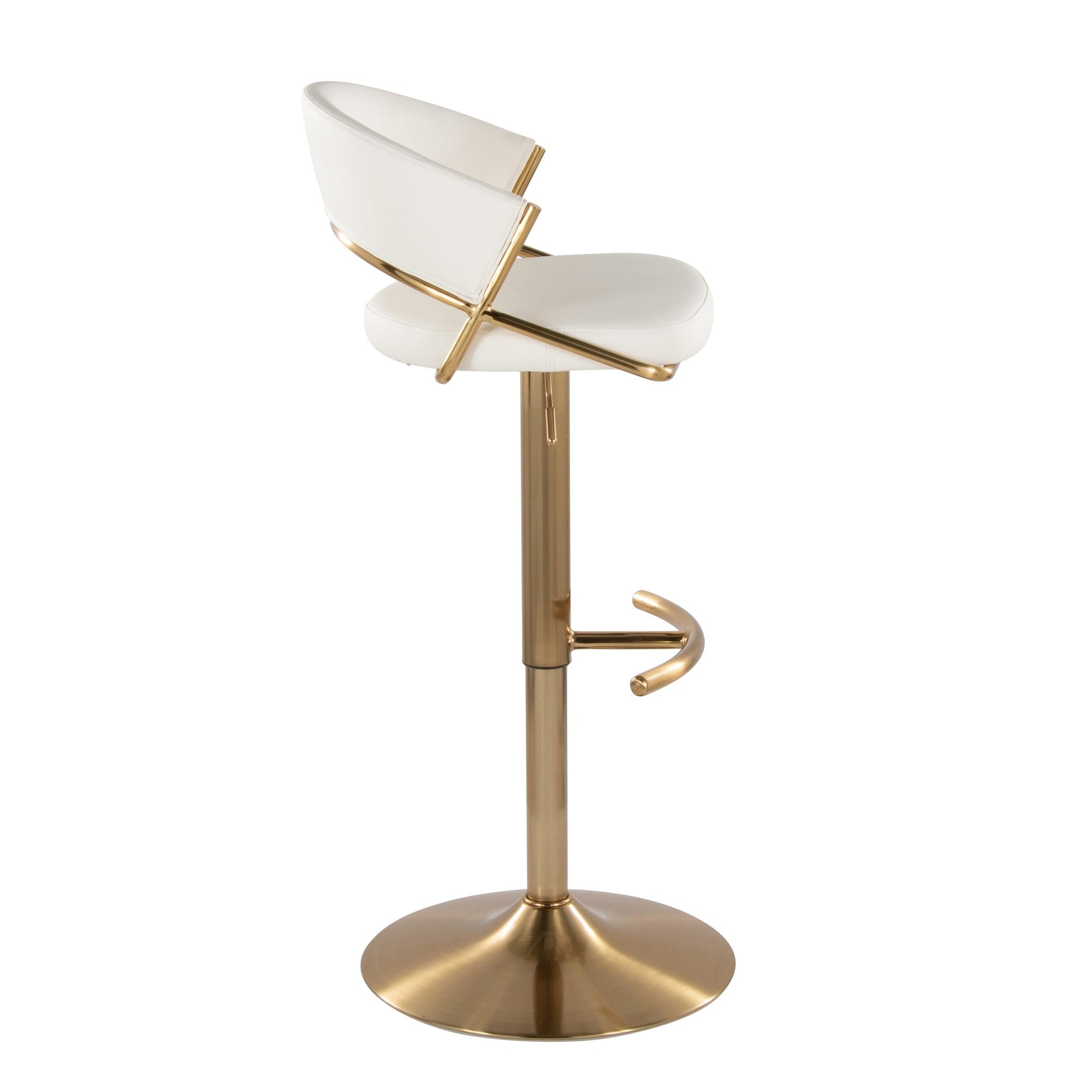 Jie Adjustable Barstool - Set of 2 - Gold Metal, White PU