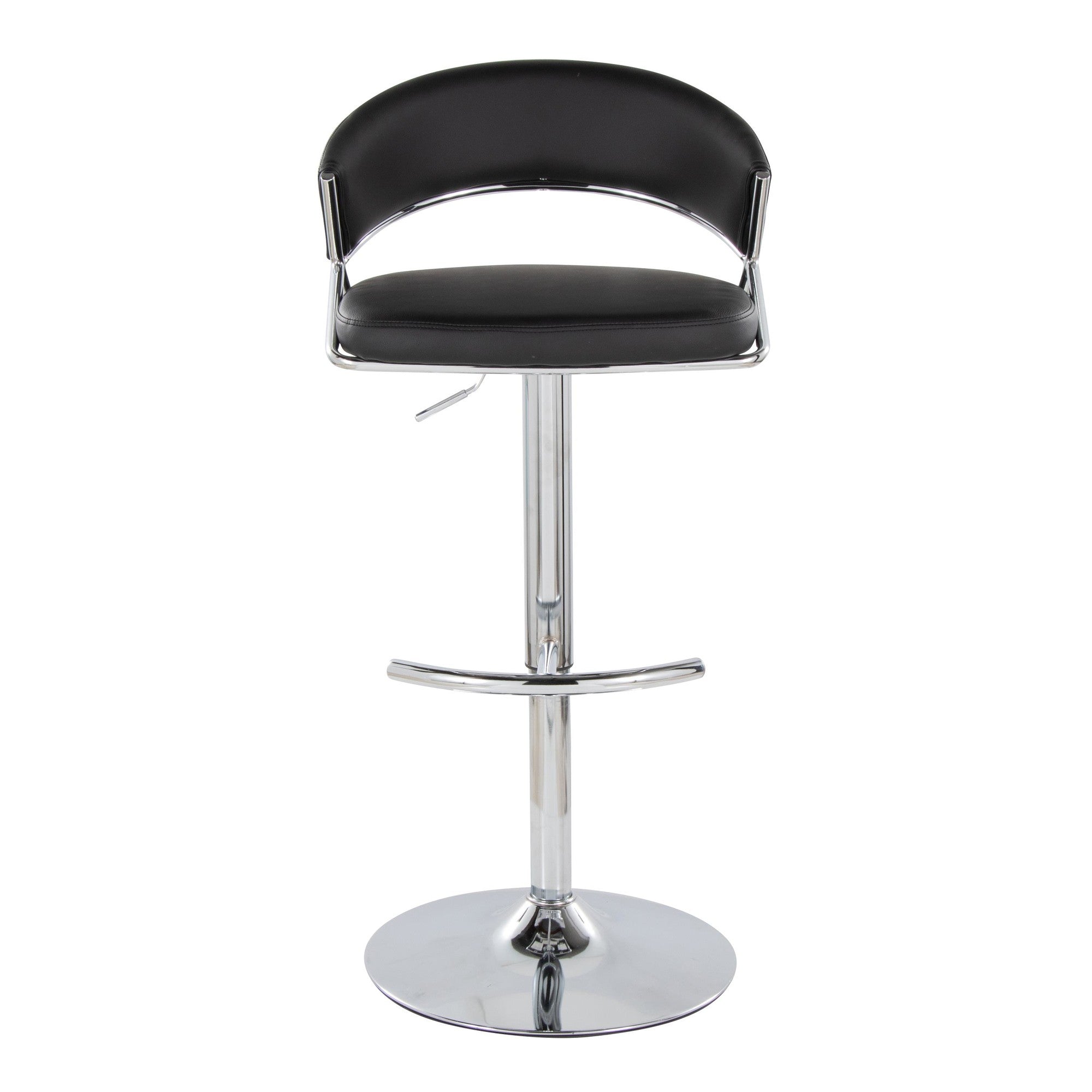 Jie Adjustable Barstool - Set of 2 - Chrome Metal, Black PU