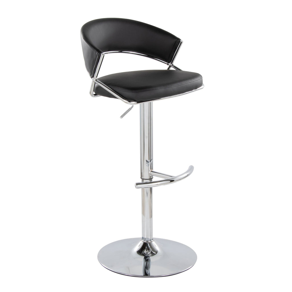 Jie Adjustable Barstool - Set of 2 - Chrome Metal, Black PU