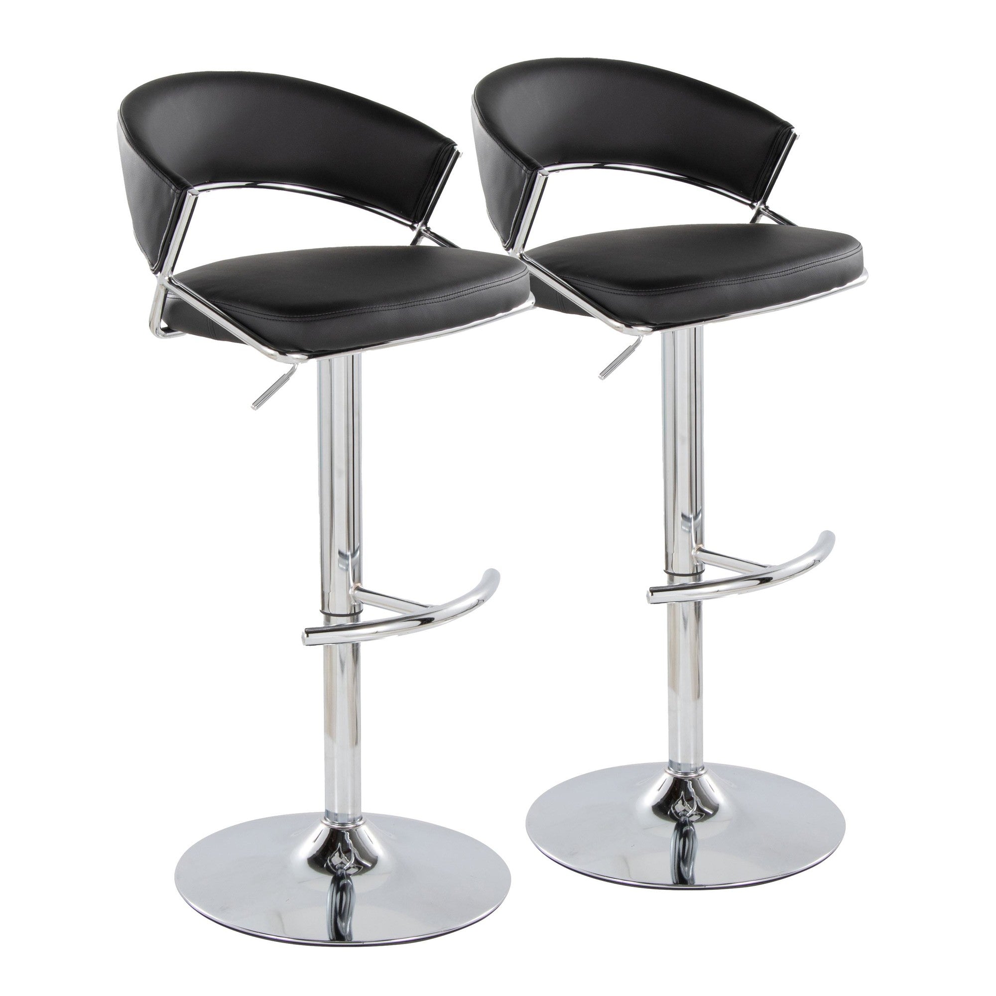 Jie Adjustable Barstool - Set of 2 - Chrome Metal, Black PU
