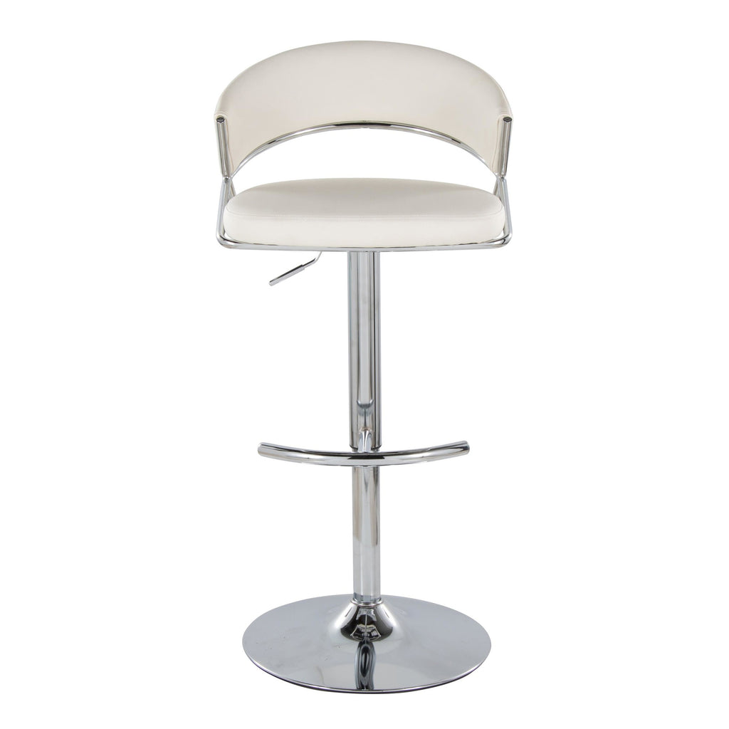 Jie Adjustable Barstool - Set of 2 - Chrome Metal, White PU