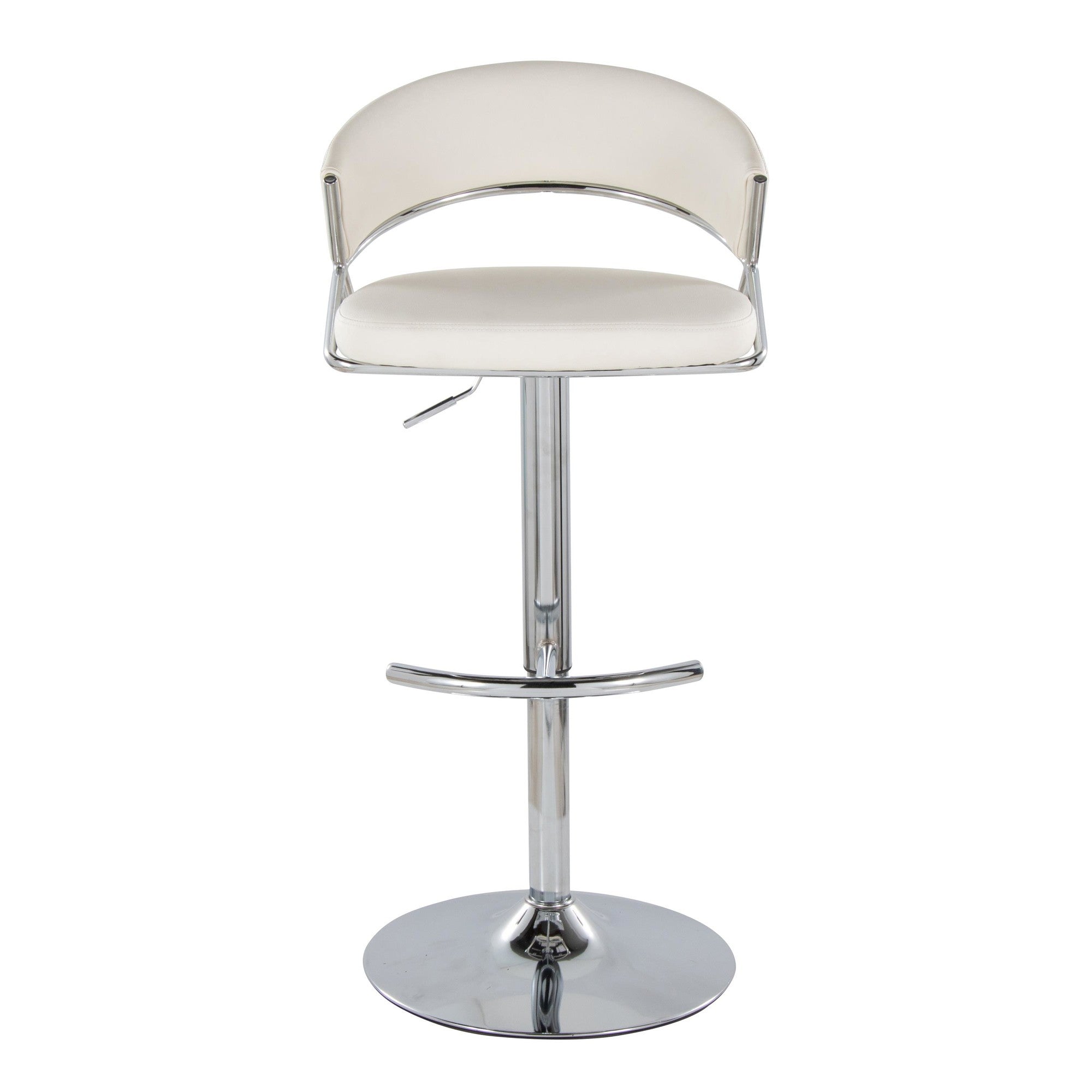Jie Adjustable Barstool - Set of 2 - Chrome Metal, White PU