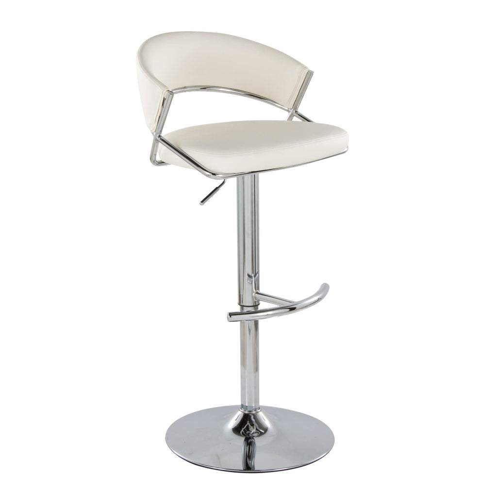 Jie Adjustable Barstool - Set of 2 - Chrome Metal, White PU