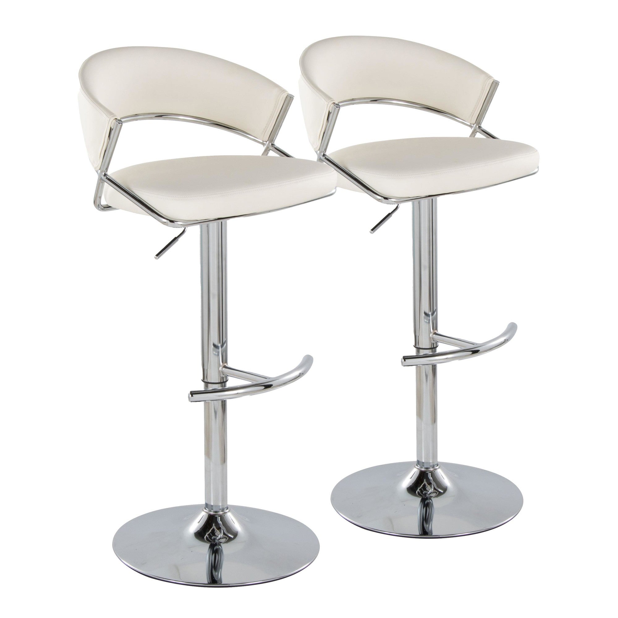 Jie Adjustable Barstool - Set of 2 - Chrome Metal, White PU