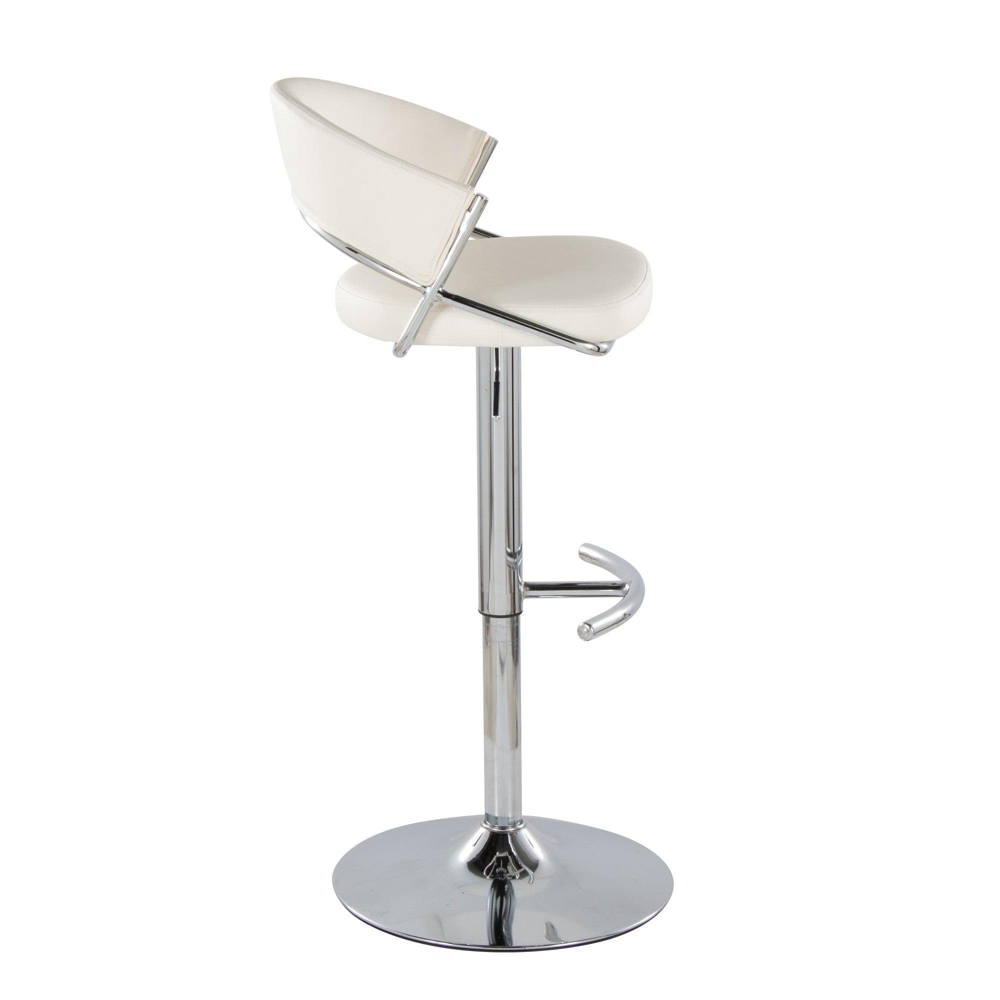 Jie Adjustable Barstool - Set of 2 - Chrome Metal, White PU