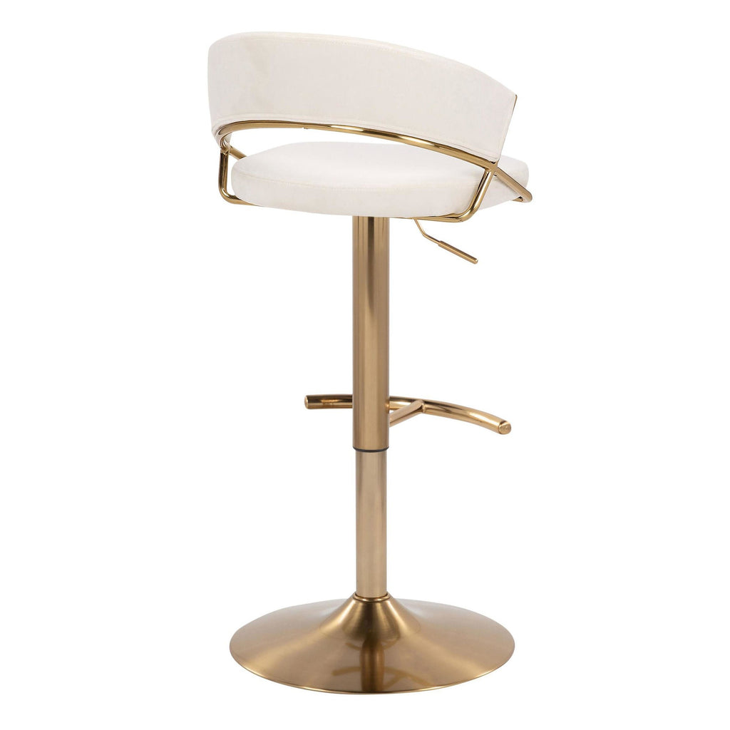 Jie Adjustable Barstool - Set of 2 - Gold Metal, Cream Velvet