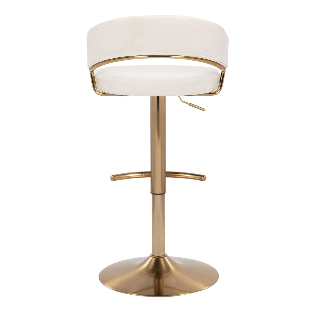 Jie Adjustable Barstool - Set of 2 - Gold Metal, Cream Velvet