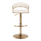 Jie Adjustable Barstool - Set of 2 - Gold Metal, Cream Velvet