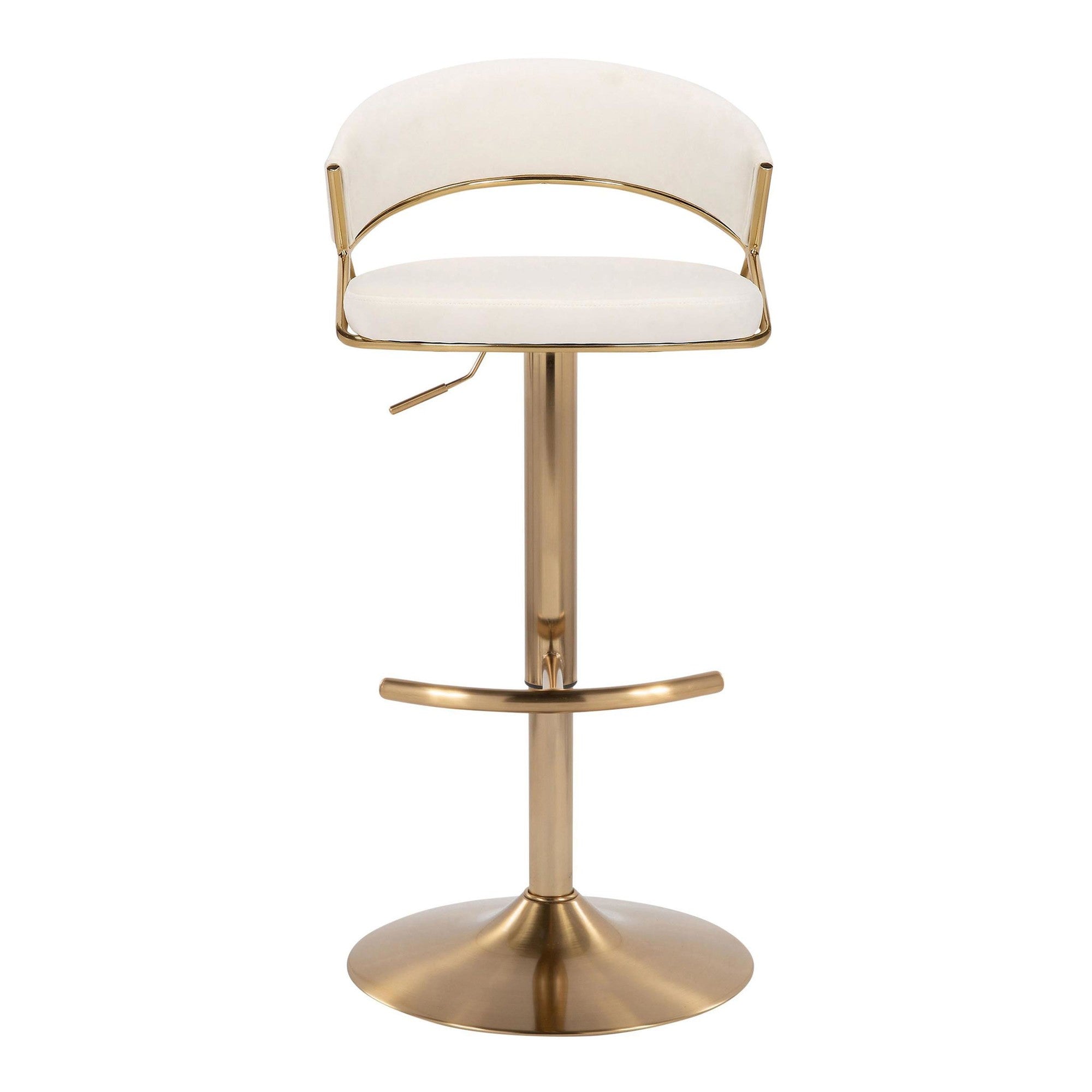 Jie Adjustable Barstool - Set of 2 - Gold Metal, Cream Velvet