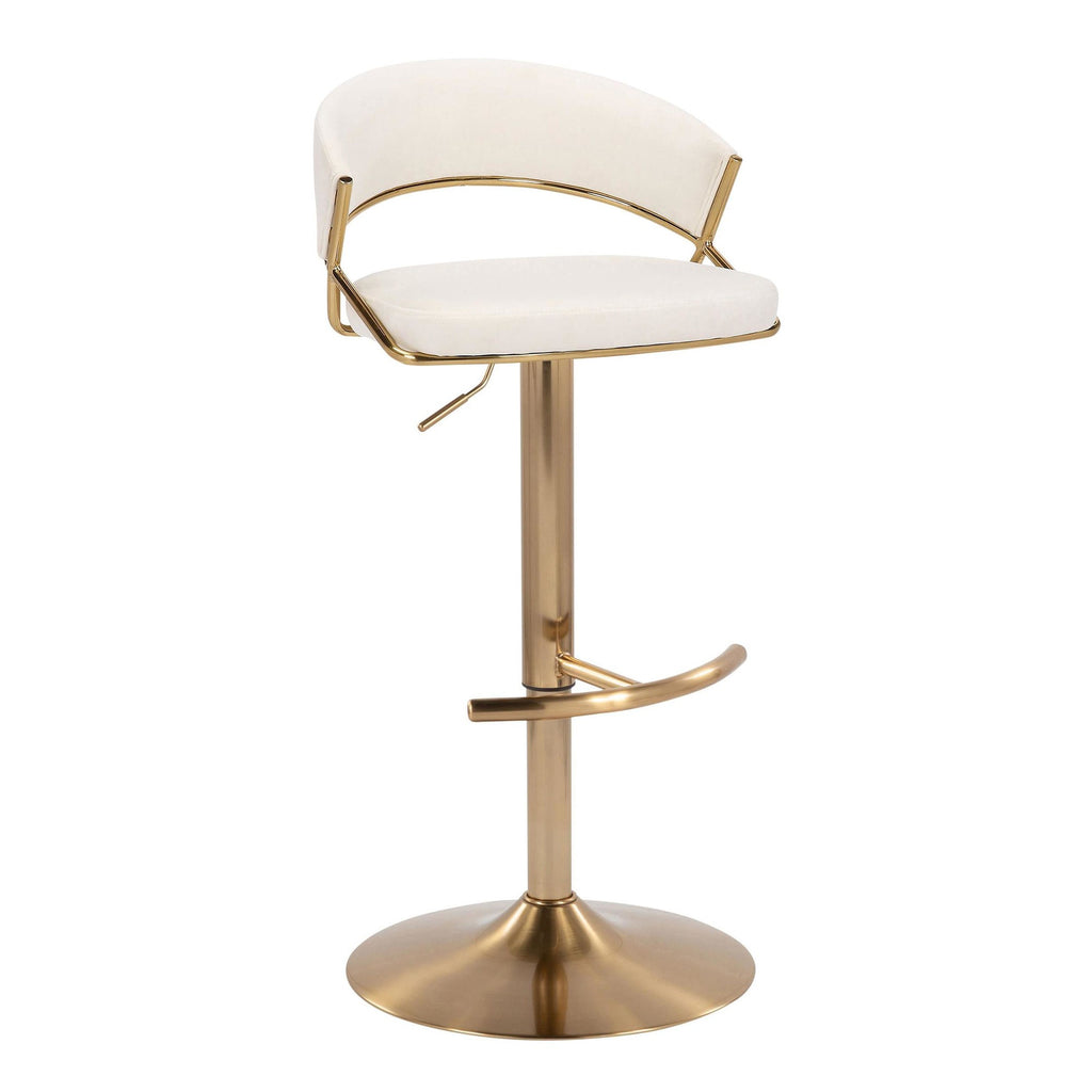 Jie Adjustable Barstool - Set of 2 - Gold Metal, Cream Velvet
