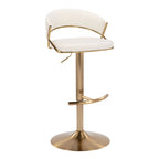 Jie Adjustable Barstool - Set of 2 - Gold Metal, Cream Velvet