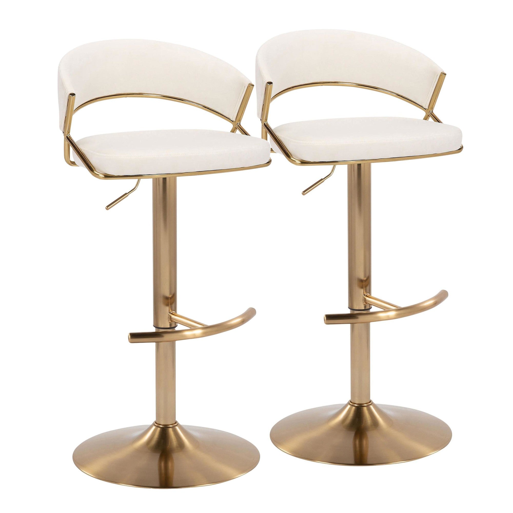 Jie Adjustable Barstool - Set of 2 - Gold Metal, Cream Velvet