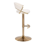 Jie Adjustable Barstool - Set of 2 - Gold Metal, Cream Velvet