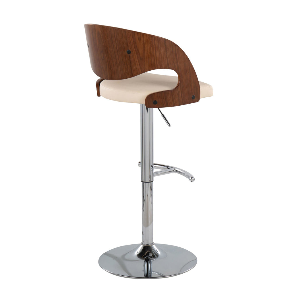 Pino Adjustable Barstool - Chrome, Walnut Wood, Cream PU