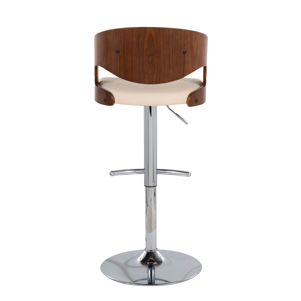 Pino Adjustable Barstool - Chrome, Walnut Wood, Cream PU