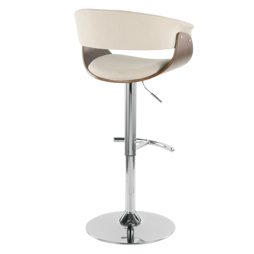 Vintage Mod Adjustable Barstool - Chrome Metal, Walnut Wood, Cream Fabric