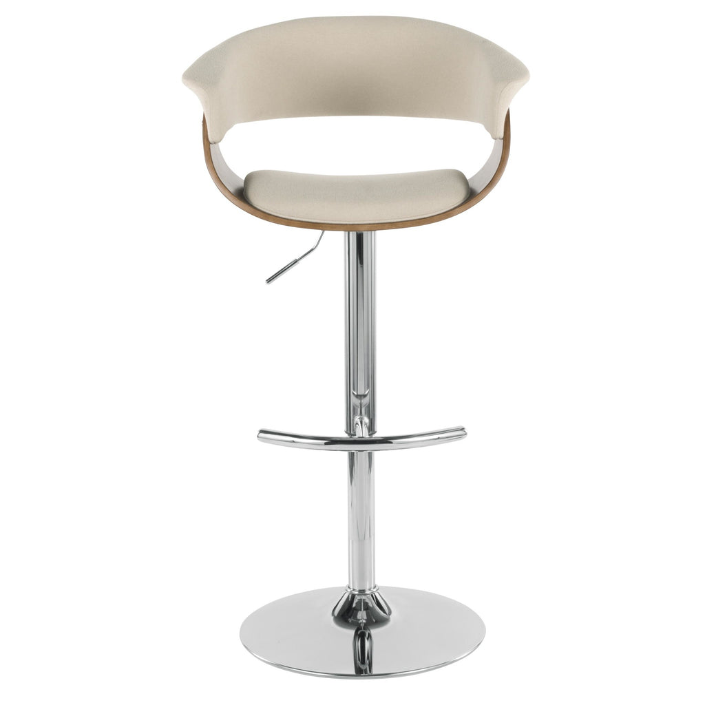 Vintage Mod Adjustable Barstool - Chrome Metal, Walnut Wood, Cream Fabric