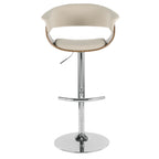 Vintage Mod Adjustable Barstool - Chrome Metal, Walnut Wood, Cream Fabric