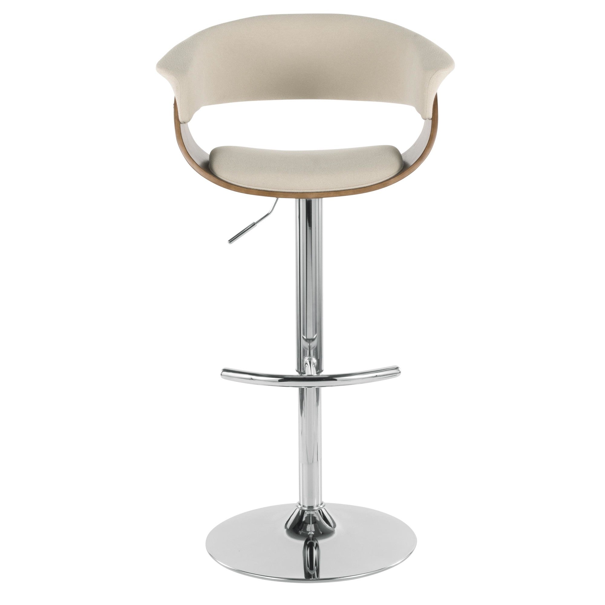 Vintage Mod Adjustable Barstool - Chrome Metal, Walnut Wood, Cream Fabric