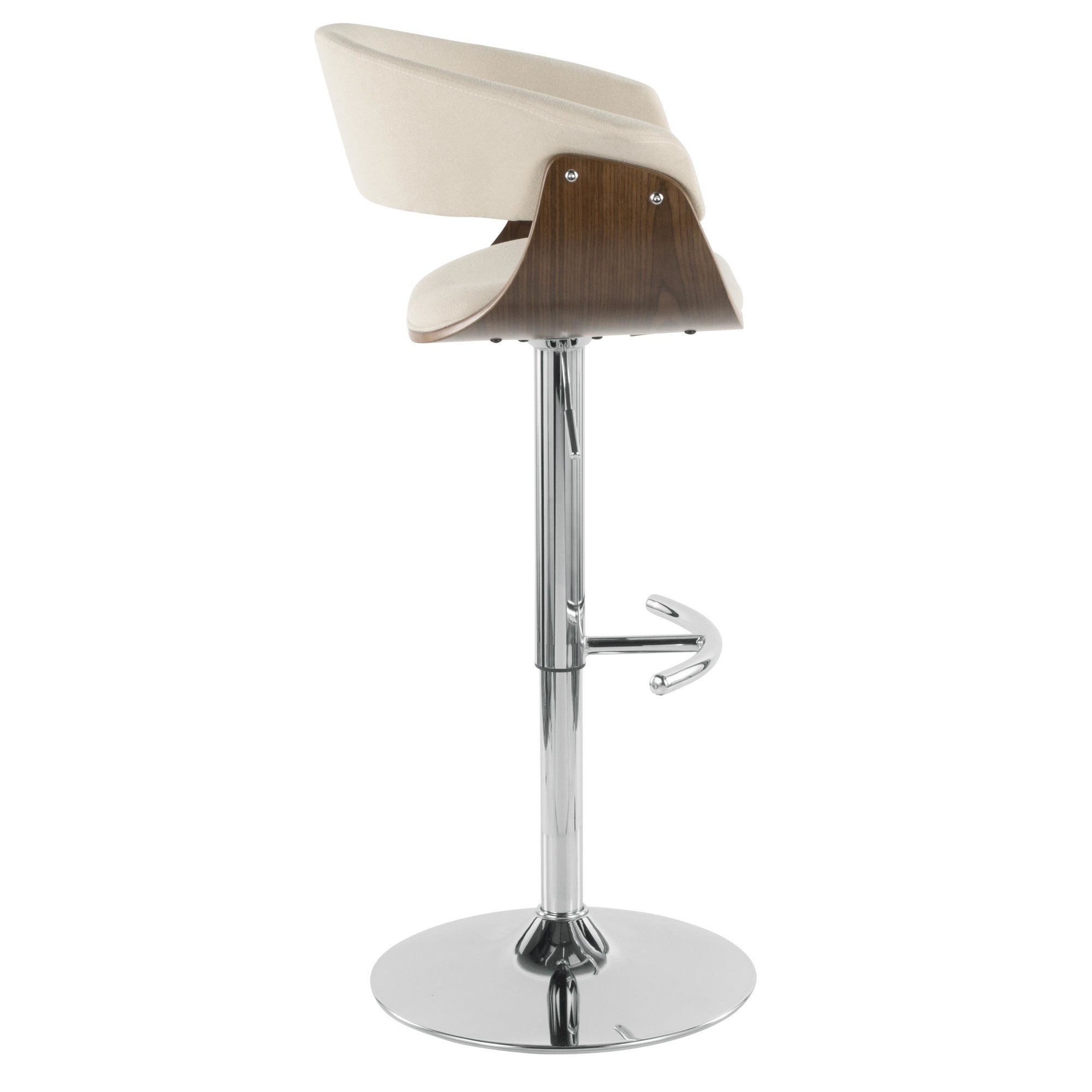 Vintage Mod Adjustable Barstool - Chrome Metal, Walnut Wood, Cream Fabric