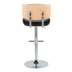 Lombardi Adjustable Barstool - Set of 2 - Chrome Metal, Natural Wood, Black PU