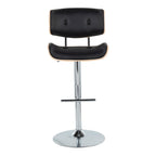 Lombardi Adjustable Barstool - Set of 2 - Chrome Metal, Natural Wood, Black PU