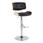 Lombardi Adjustable Barstool - Set of 2 - Chrome Metal, Natural Wood, Black PU