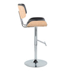 Lombardi Adjustable Barstool - Set of 2 - Chrome Metal, Natural Wood, Black PU