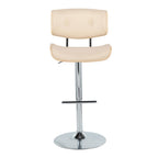 Lombardi Adjustable Barstool - Set of 2 - Chrome Metal, Natural Wood, Cream PU