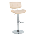 Lombardi Adjustable Barstool - Set of 2 - Chrome Metal, Natural Wood, Cream PU