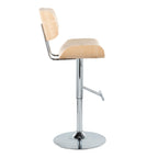 Lombardi Adjustable Barstool - Set of 2 - Chrome Metal, Natural Wood, Cream PU