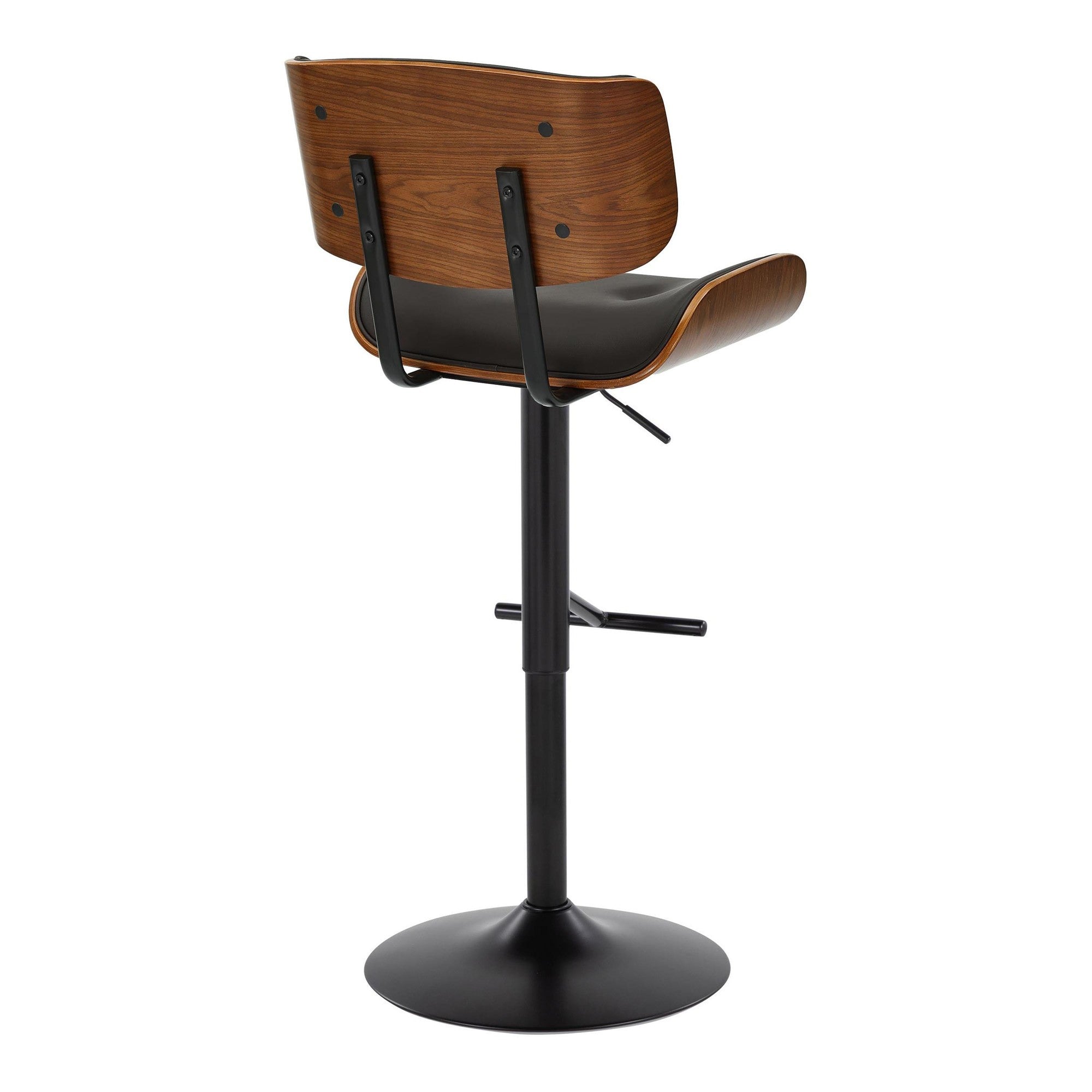 Lombardi Adjustable Barstool - Black Metal, Walnut Wood, Espresso PU