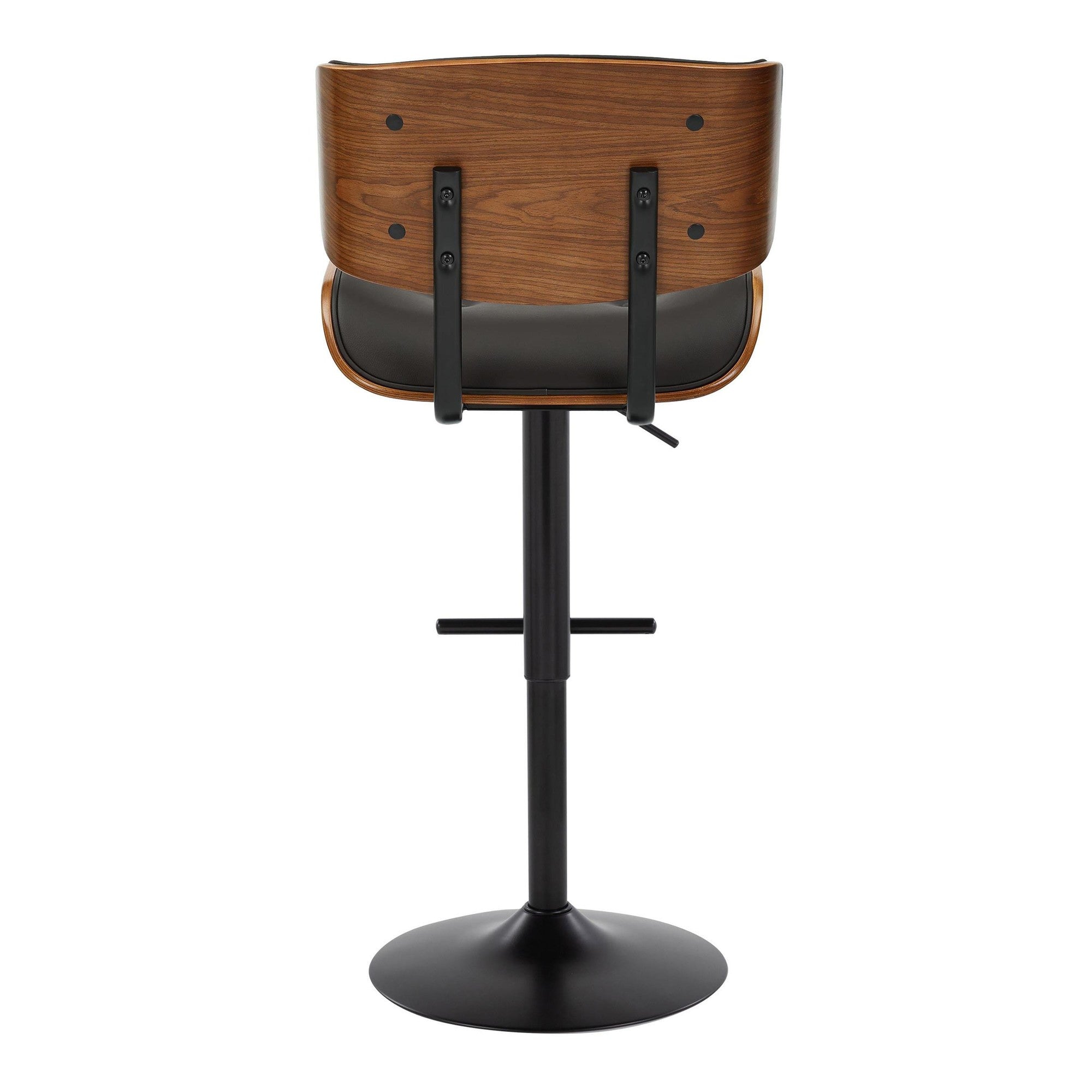 Lombardi Adjustable Barstool - Black Metal, Walnut Wood, Espresso PU